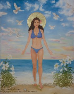 Our Lady of Malibu<br/>30 x 24 x 0.75<br/>oil & gold leaf on canvas